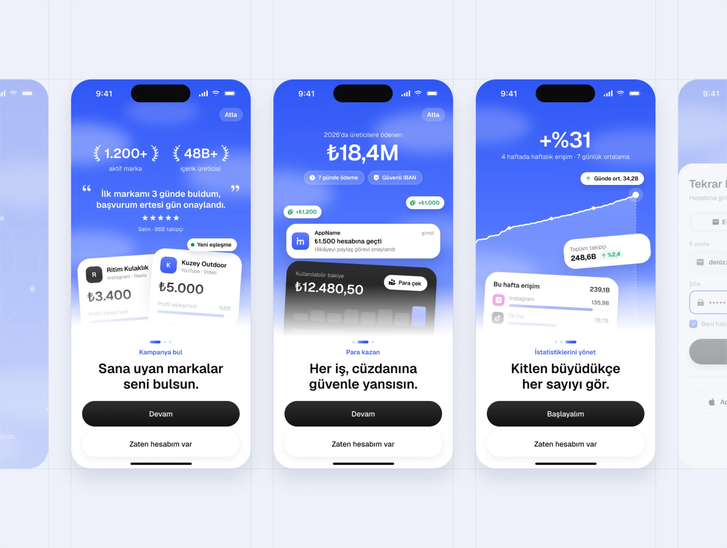Plate I: First open: three onboarding screens