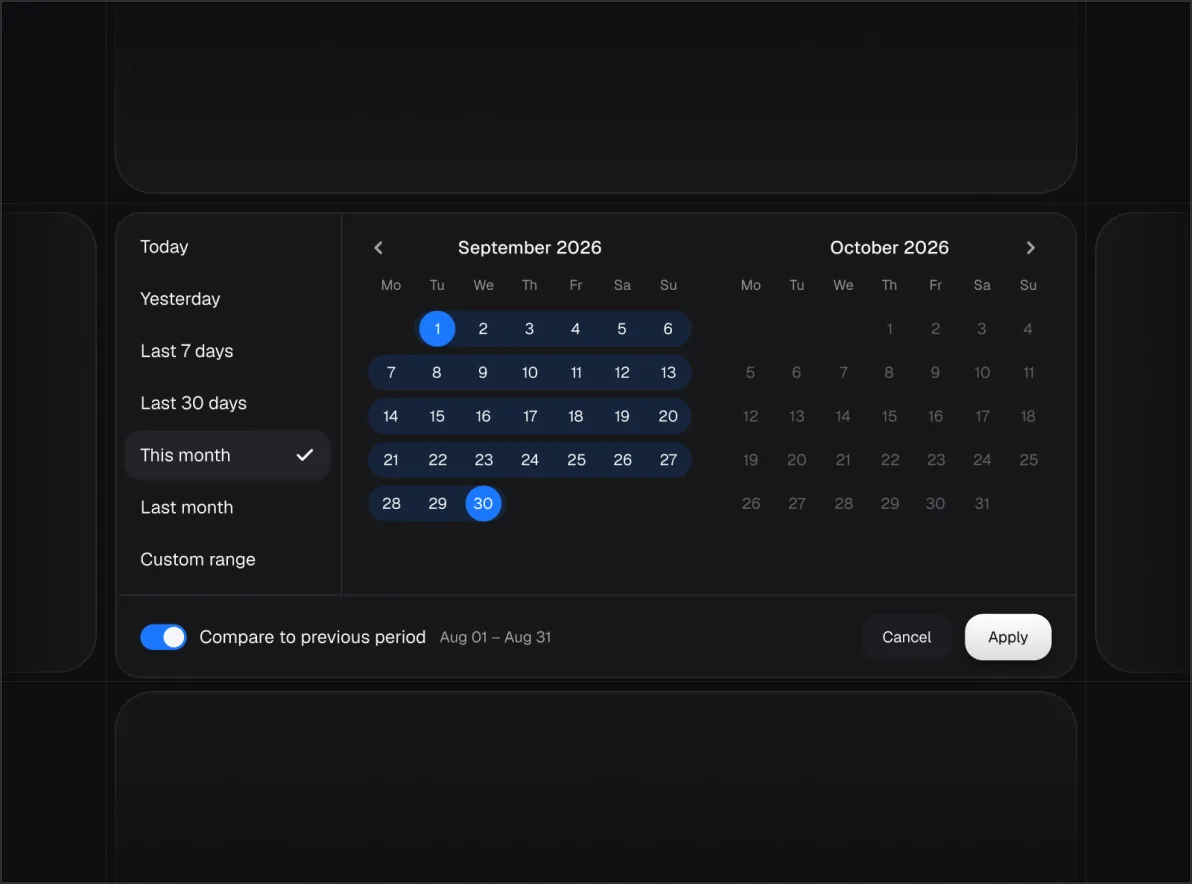 Plate IX: Date range picker, dark